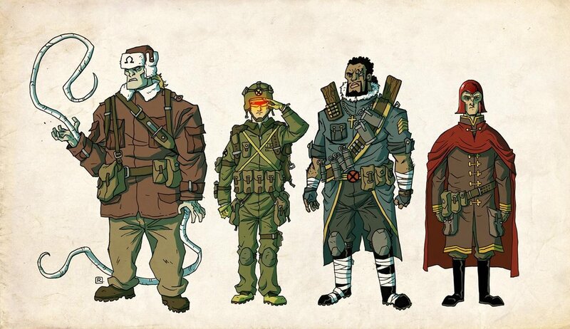 Four Soldiers in Armor — Brown, Serious
