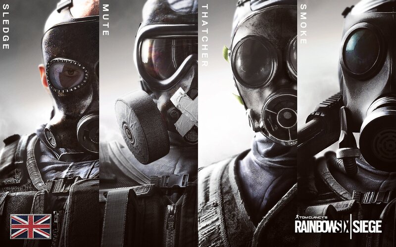 Four Soldiers in Gas Masks — Black, Dramatic