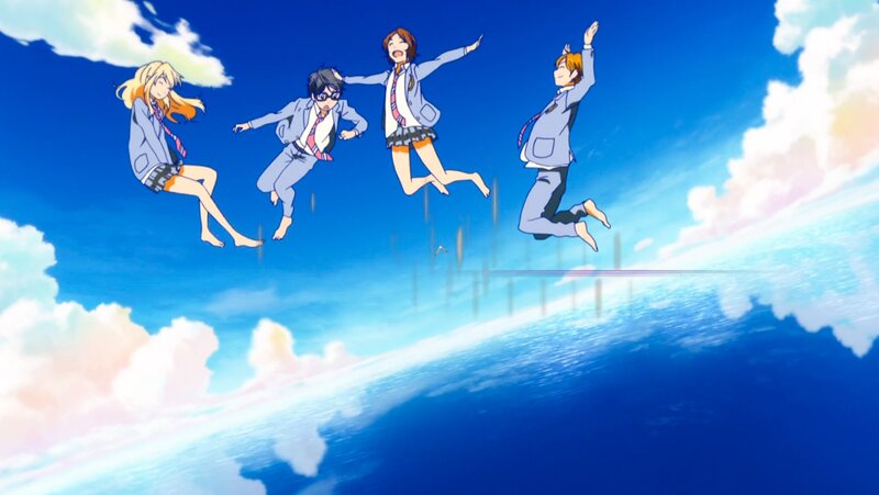 Four Students Jumping