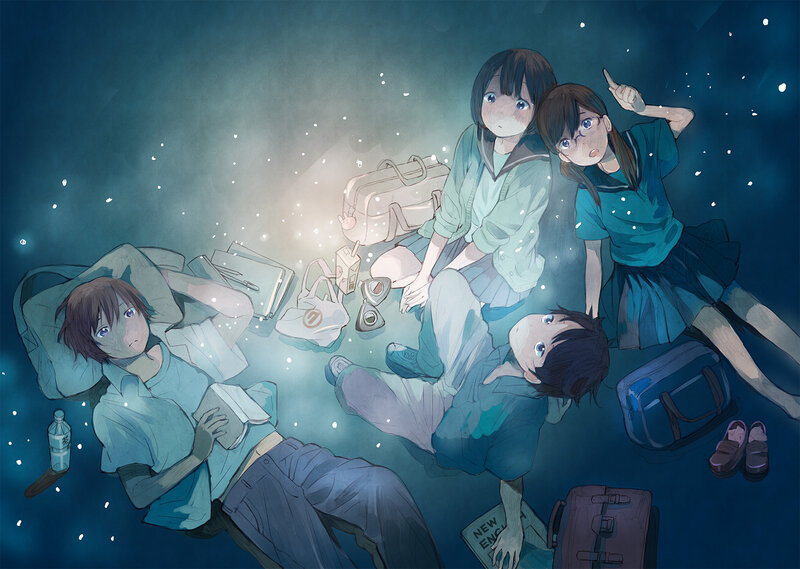 Four Students Lying Down — Blue