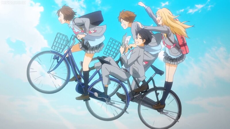 Four Students on Bicycles