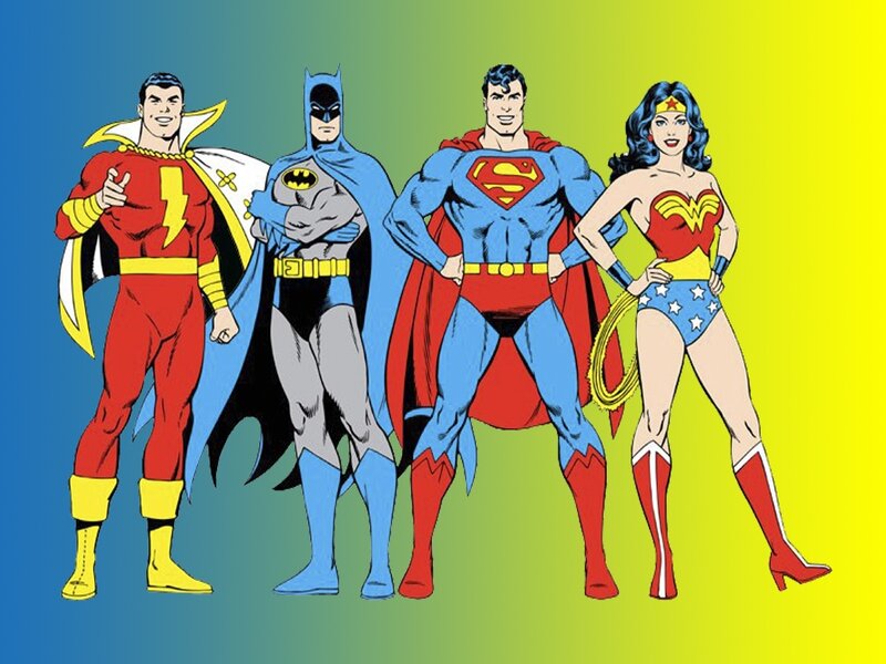 Four Superheroes Standing — Blue, Heroic