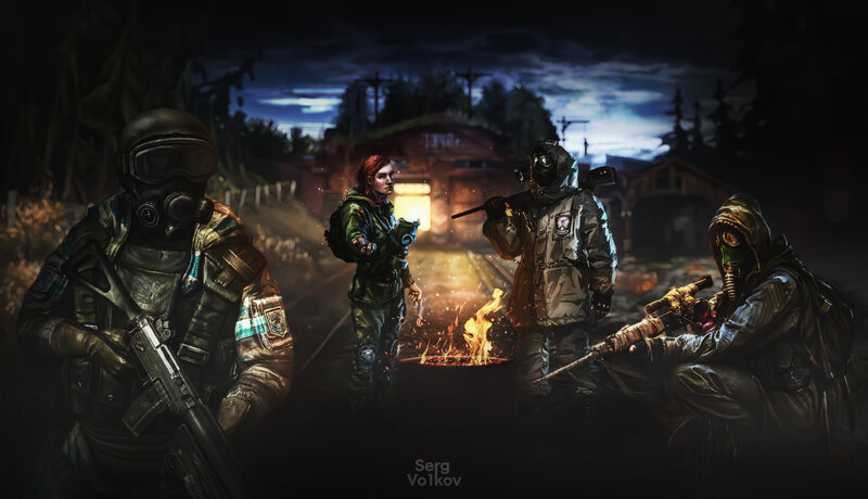 Four Survivors in Gas Masks