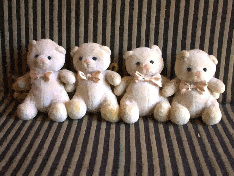 Four Teddy Bears — White