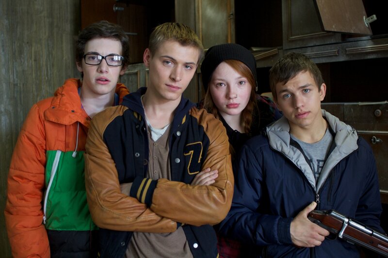 Four teens in a tense scene