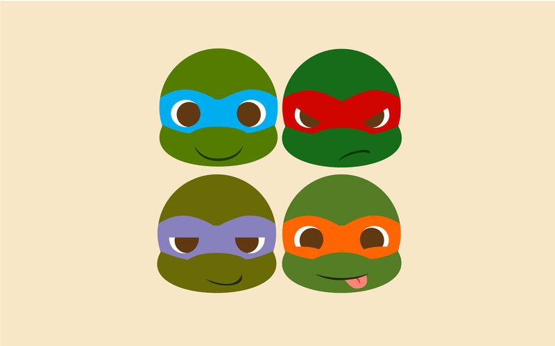 Four Turtle Heads — Green, Playful