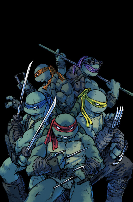 Four Turtle Ninjas — Green, Dramatic, Night