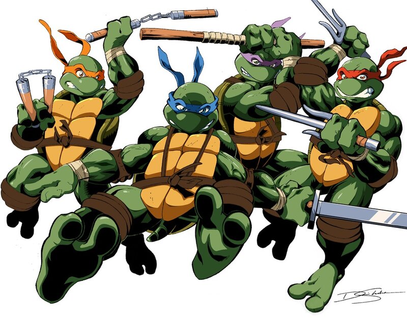Four Turtle Warriors — Green, Action-packed, Comic, Weapons