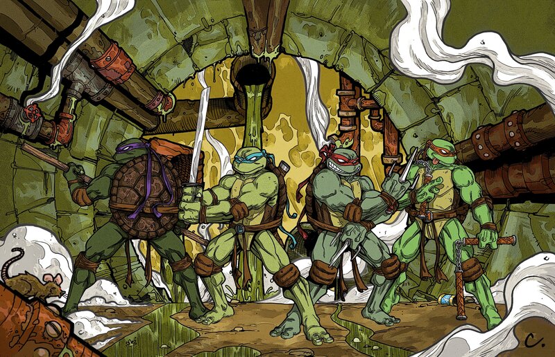 Four Turtle Warriors — Green, Dramatic, Comic