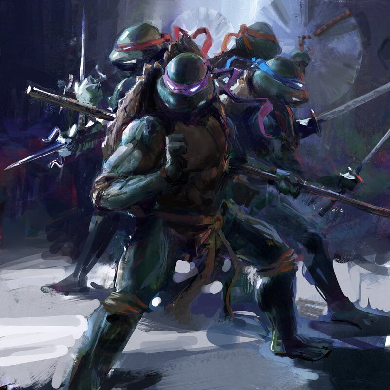 Four Turtle Warriors — Green, Dramatic, Digital Art, Swords, Shields