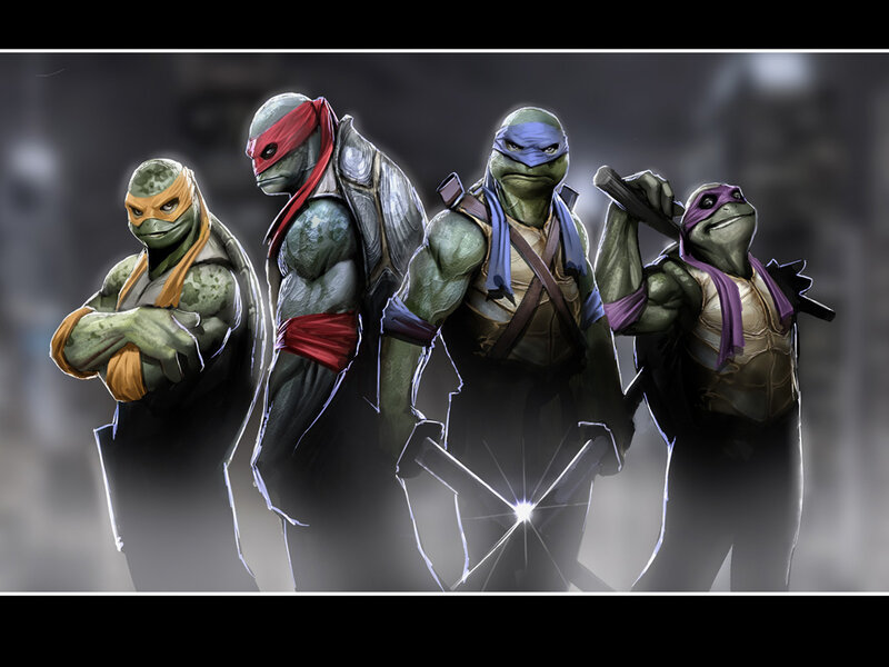 Four Turtle Warriors — Green, Dramatic, Night, Digital Art, Masks