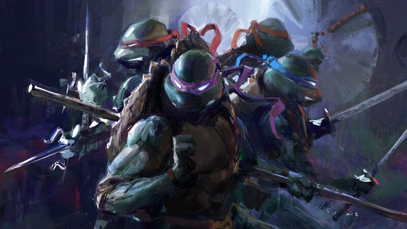 Four Turtle Warriors — Green, Dramatic, Night, Digital Art