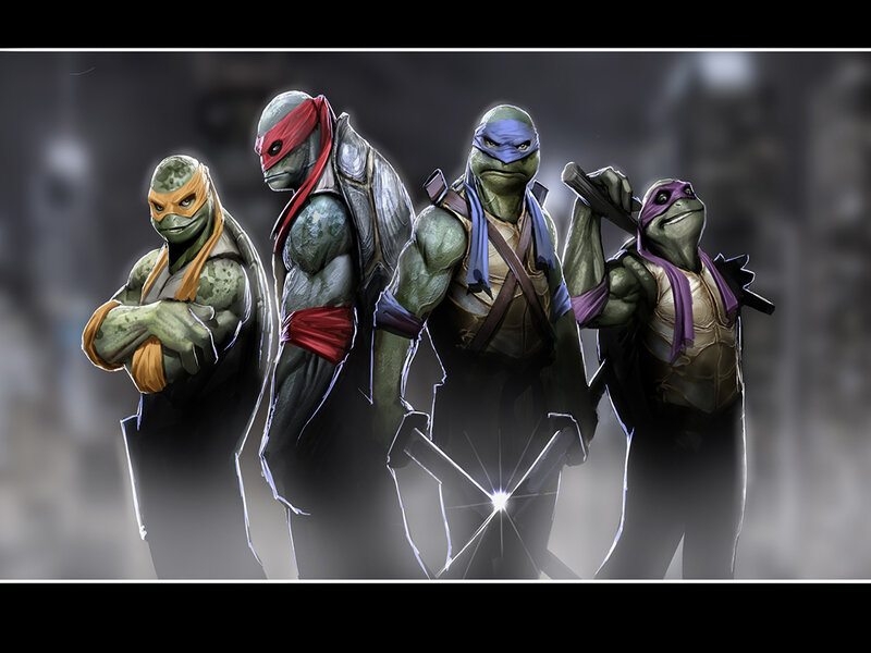 Four Turtle Warriors — Green, Dramatic, Night