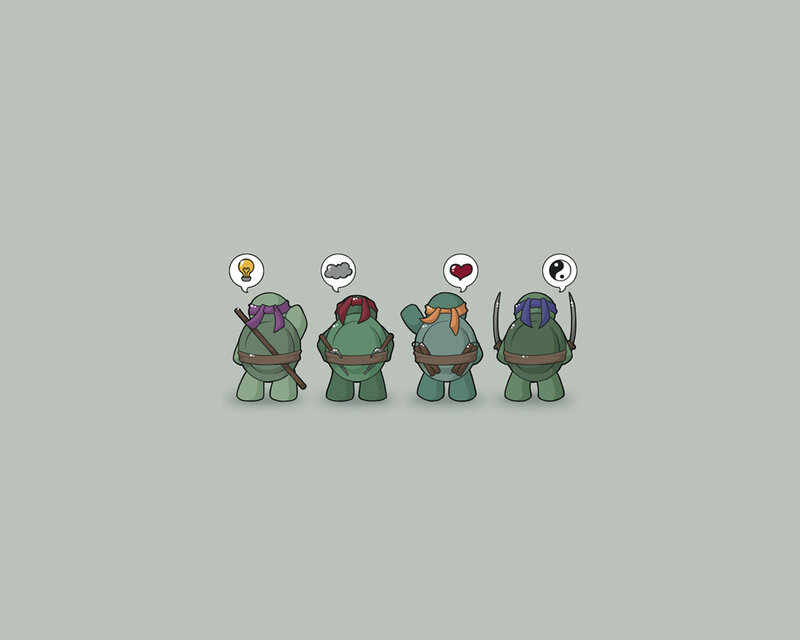 Four Turtles from Back — Green, Calm, Digital Art