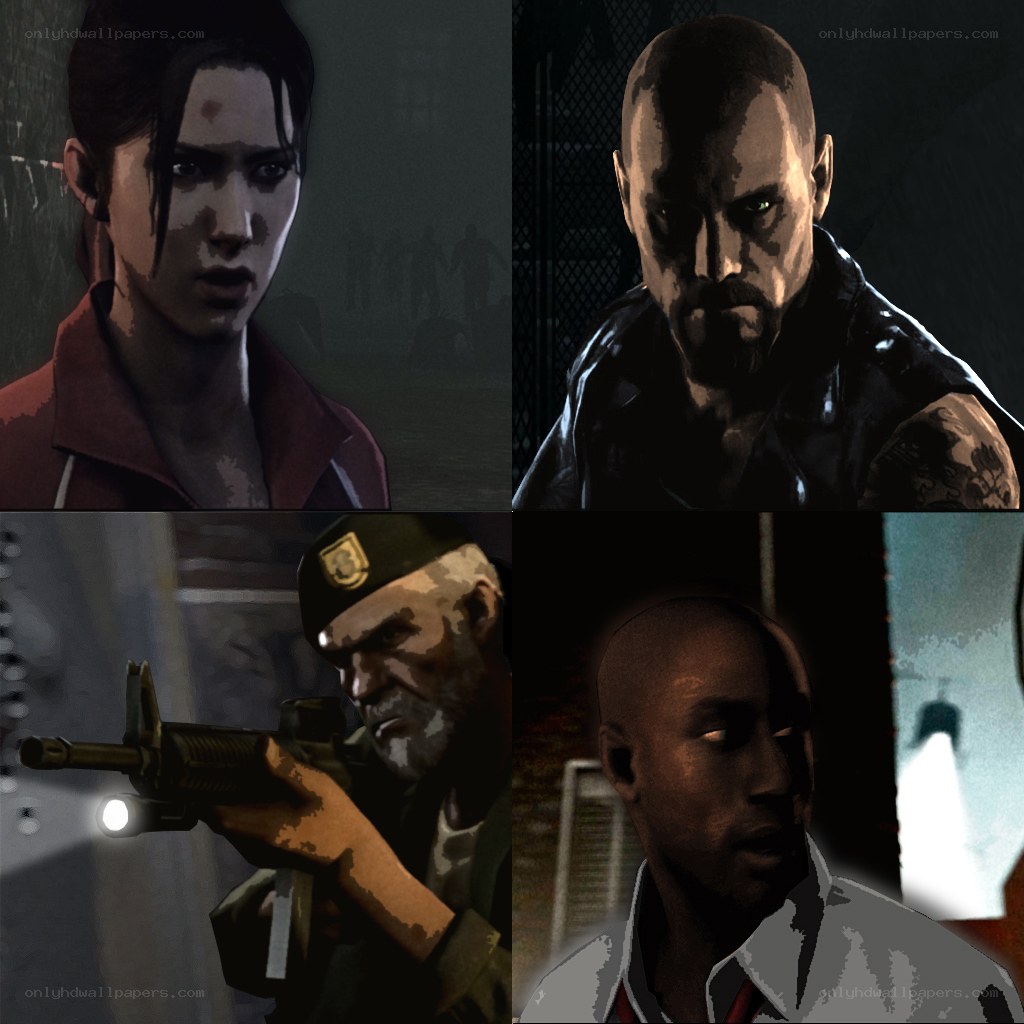 Four video game characters in a collage