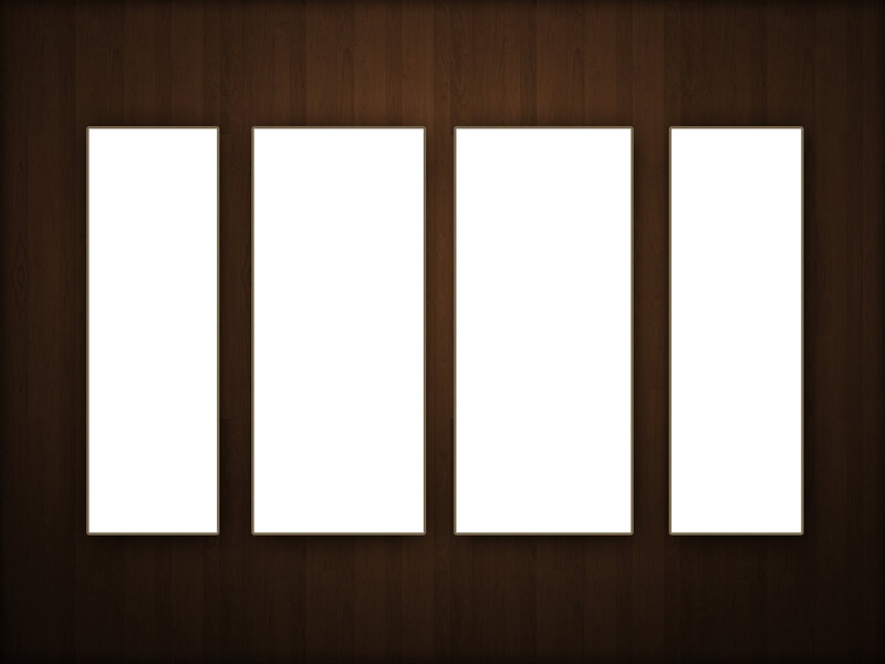 four white panels on wood wall