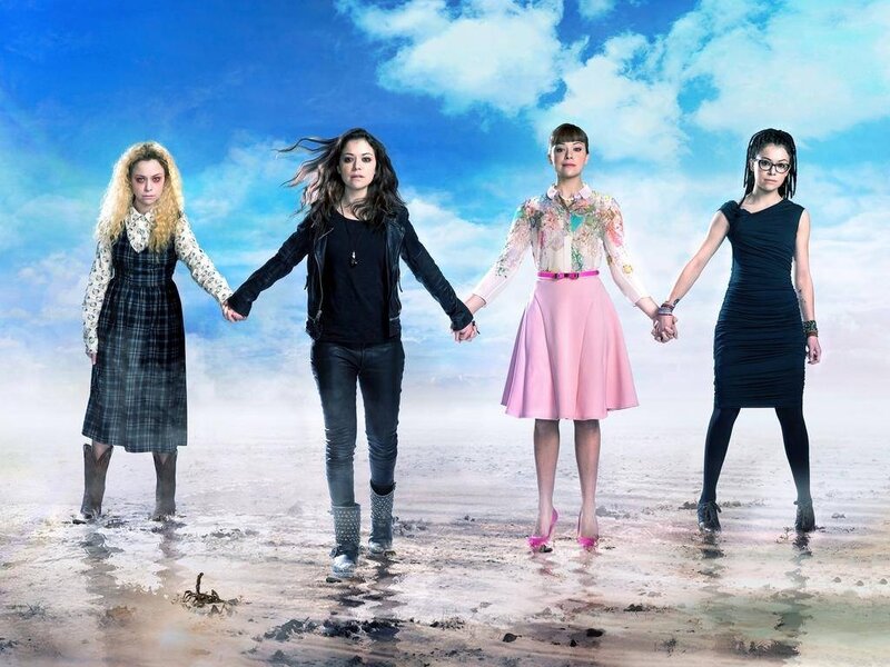 Four Women Holding Hands — Blue, Dramatic
