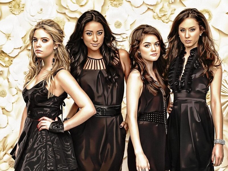 Four Women in Black Dresses — Serious, Photograph, Flowers