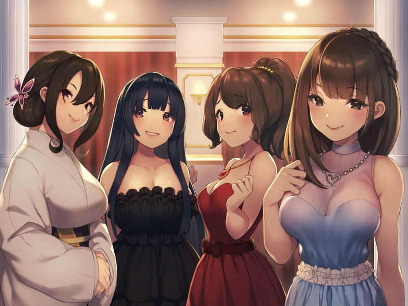 Four Women in Dresses — Blue, Formal