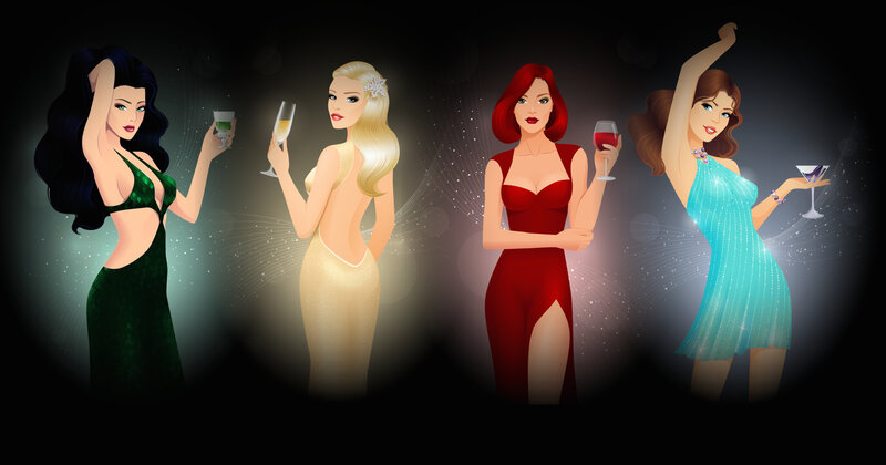 Four Women in Evening Gowns