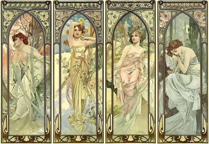 Four Women in Floral Panels