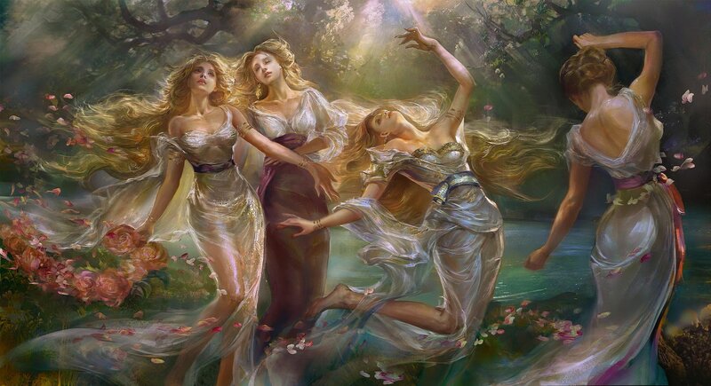 Four Women in Flowing Gowns