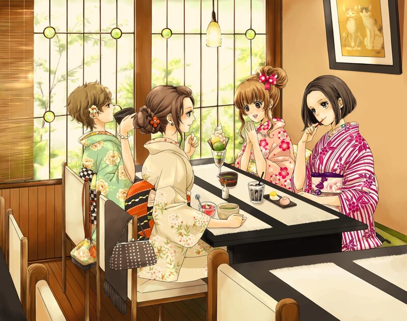 Four Women in Kimonos — Beige, Calm