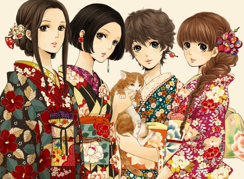 Four Women in Kimonos — Red