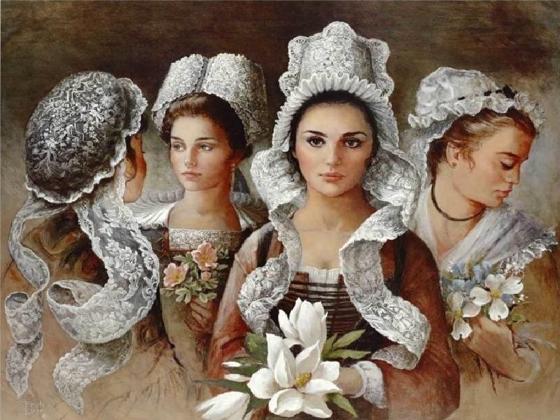 Four Women in Lace Hats