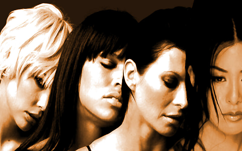 four women in sepia tone