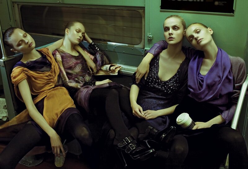 Four women on a subway