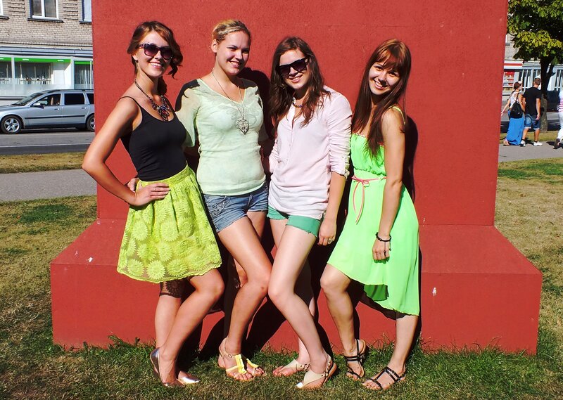 Four Women Posing — Red, Happy