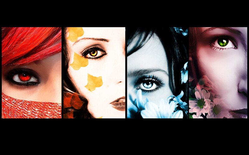 Four women's eyes with colored themes