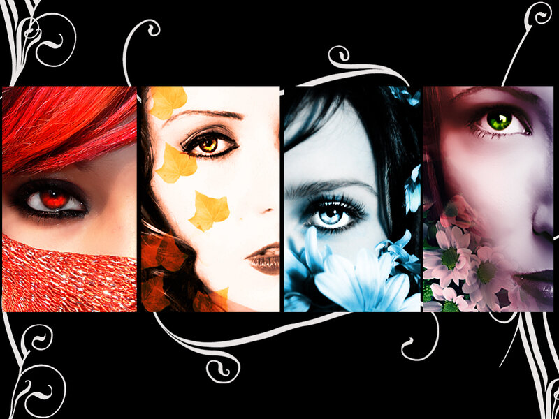 Four women's eyes with floral themes