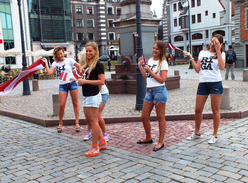 Four Women with Flags