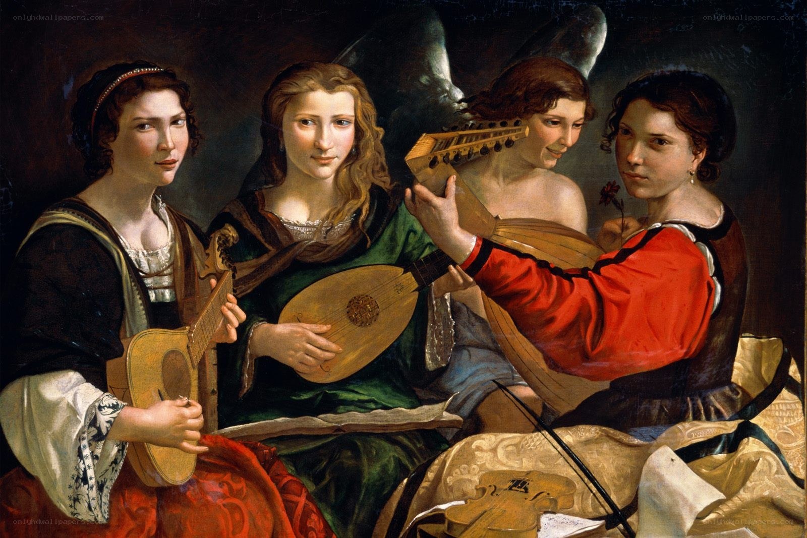 Four women with musical instruments