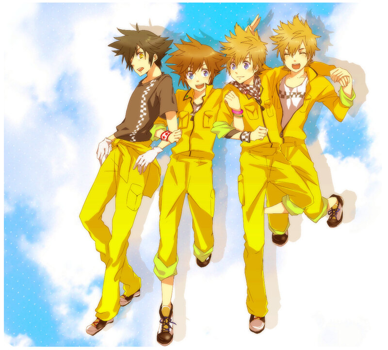 Four Young Men in Yellow Suits