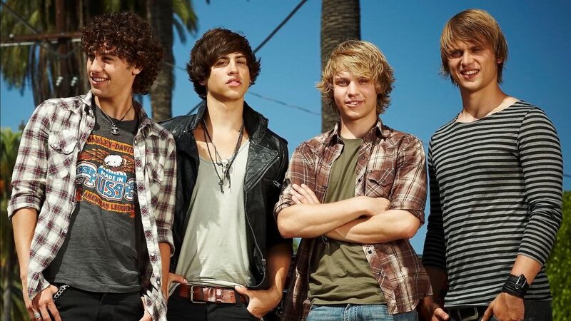 Four Young Men Standing — Blue, Casual