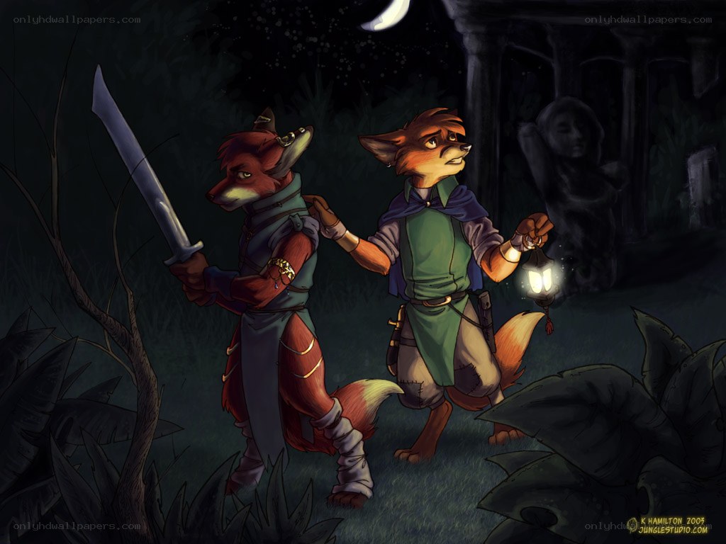 Fox adventurers in a dark forest
