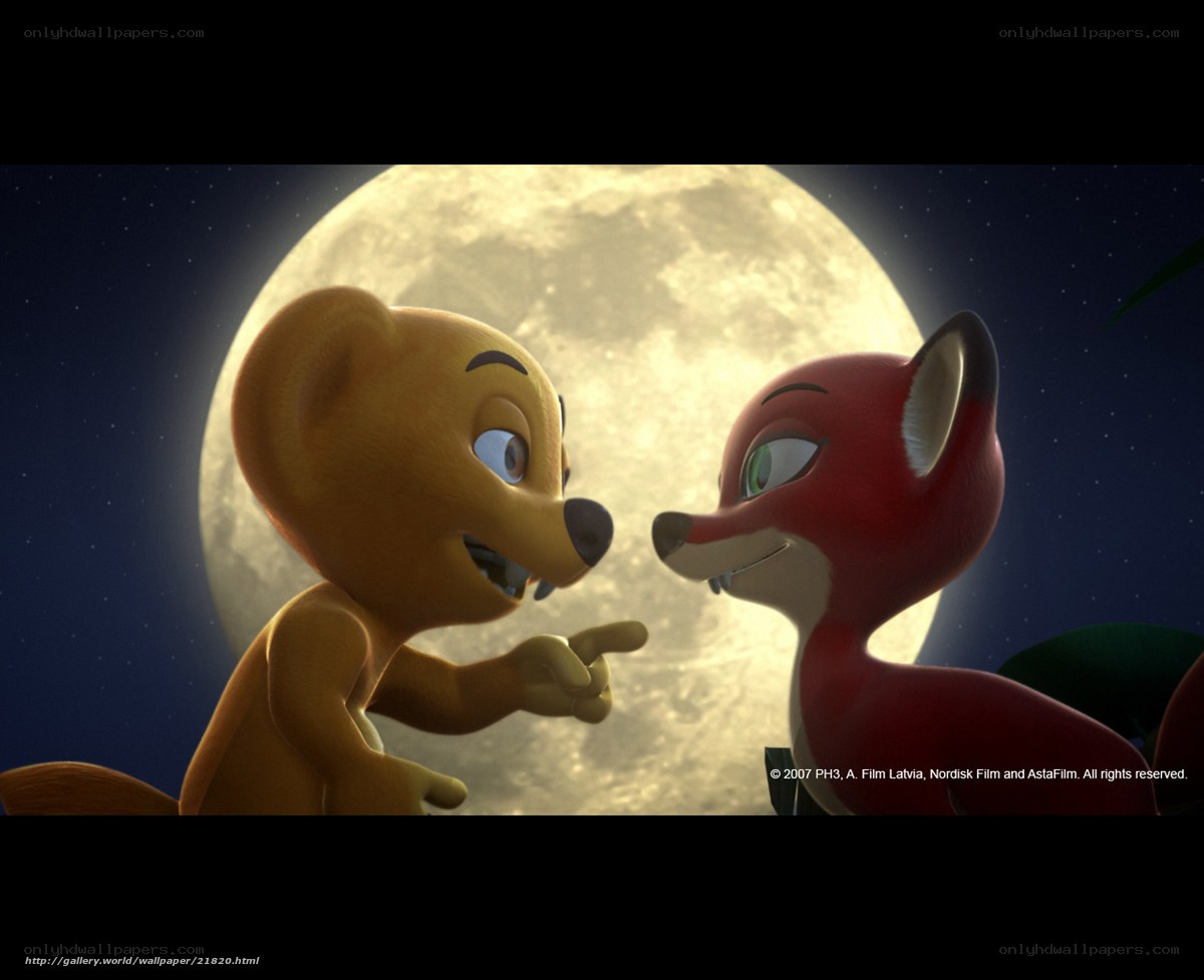 fox and bear under moonlight