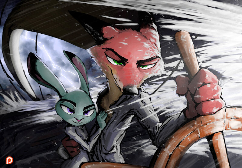 Fox and Rabbit in Boat