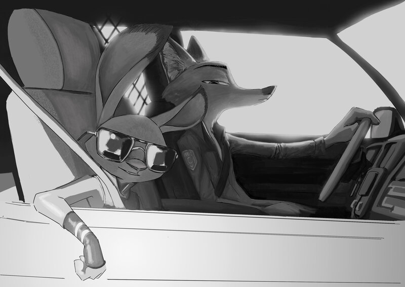 Fox and Rabbit in Car — Black