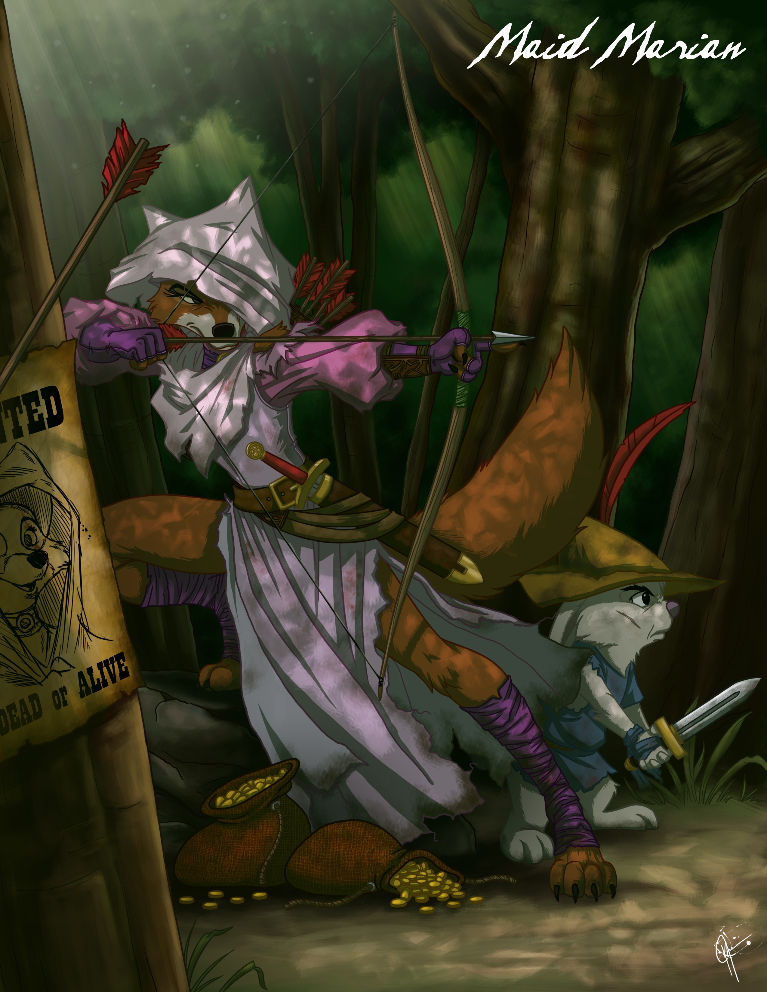 Fox archer in forest