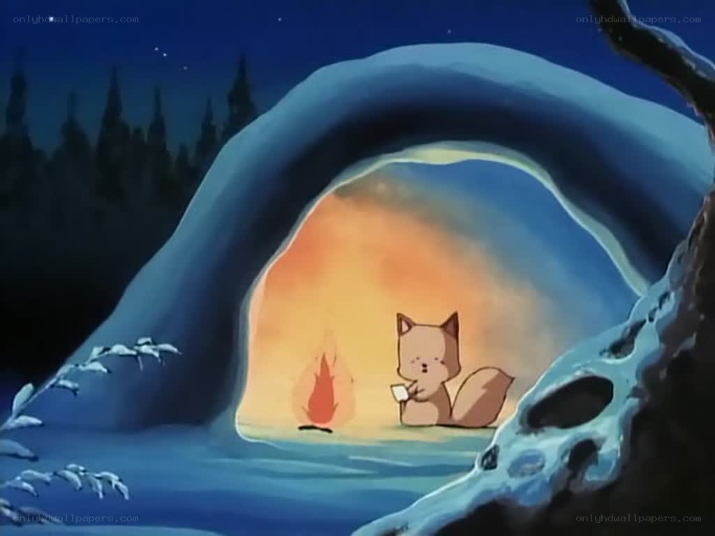 fox by a fire in snow cave