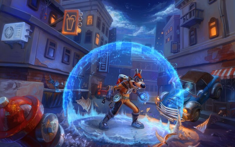 Fox Character in Bubble — Blue, Dramatic