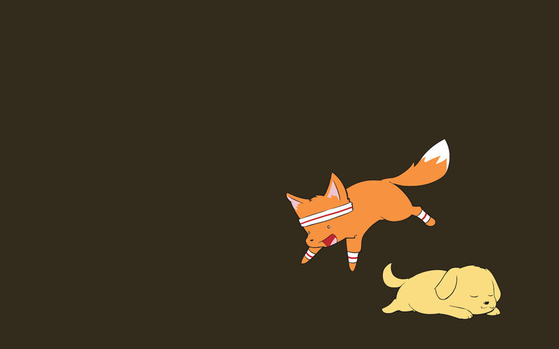fox chasing puppy