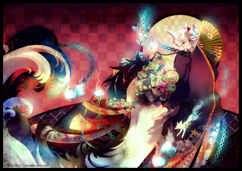 Fox-eared Character in Kimono — Red