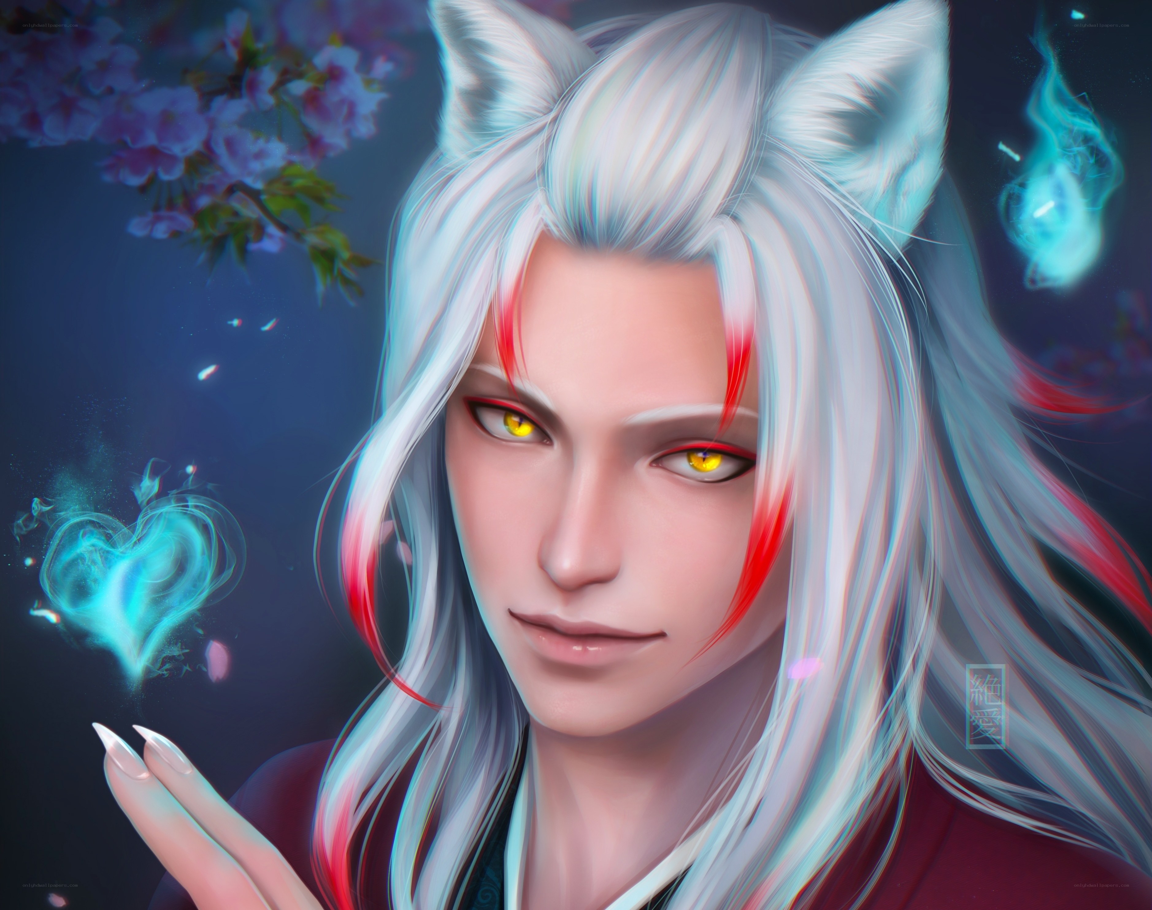 fox-eared character with glowing eyes