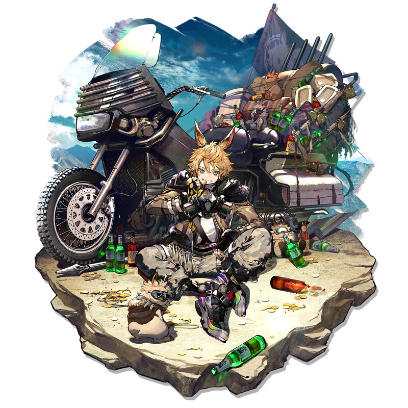 Fox-eared Character with Motorcycle