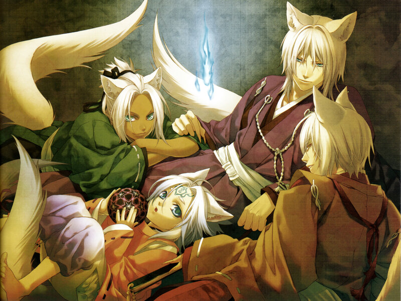 fox-eared characters in traditional clothing